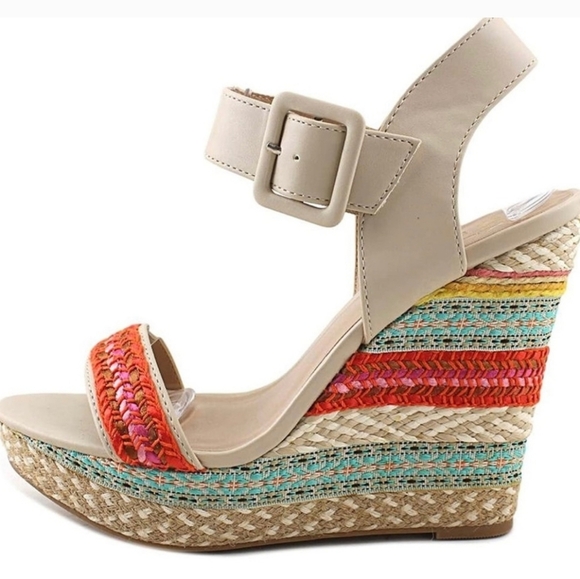 DSW Tan multicolor Platform Wedge Espadrilles Size 5.5 - Picture 1 of 9